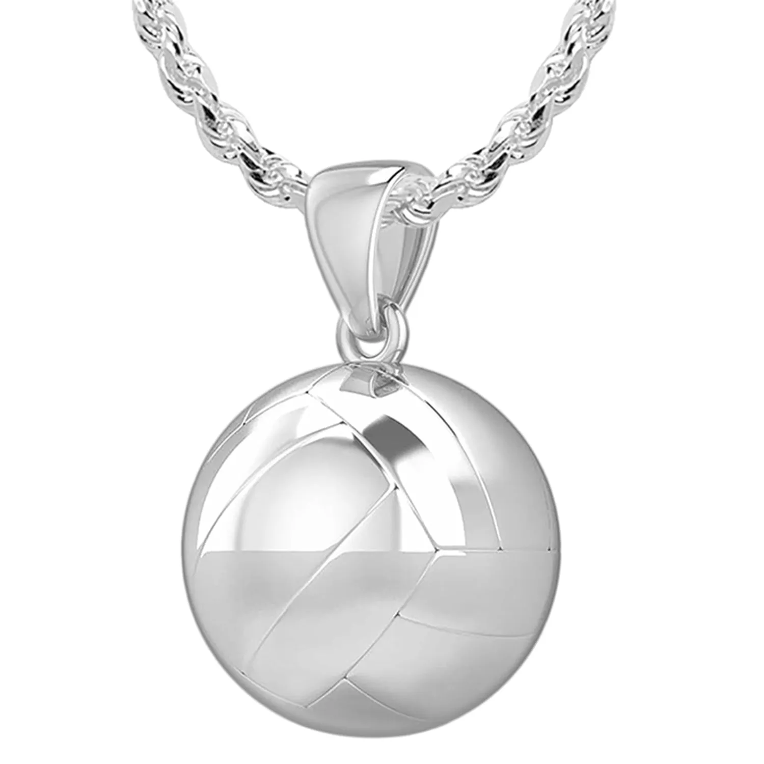 Small 925 Sterling Silver 3D Volley Ball Pendant Necklace, 13mm