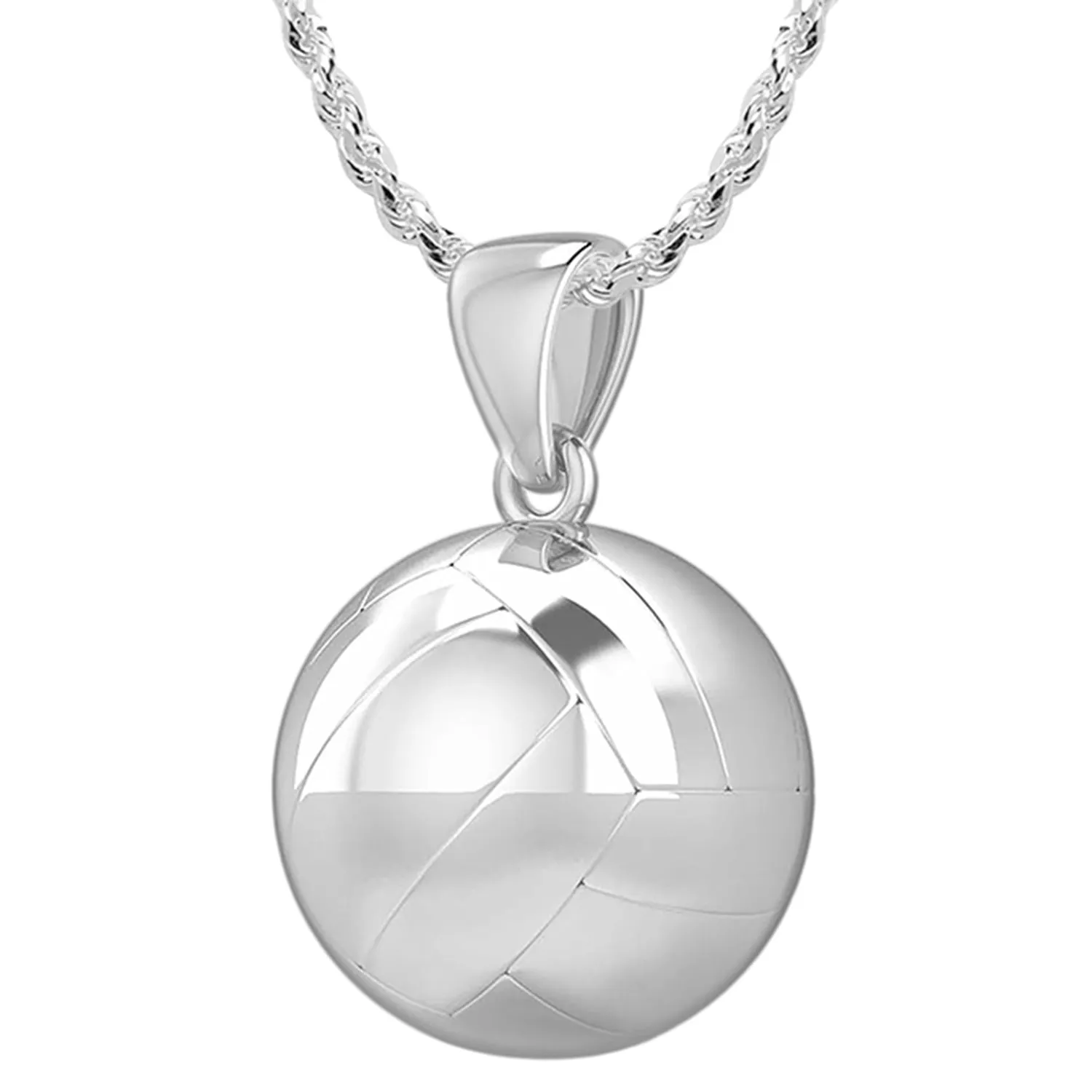 Small 925 Sterling Silver 3D Volley Ball Pendant Necklace, 13mm