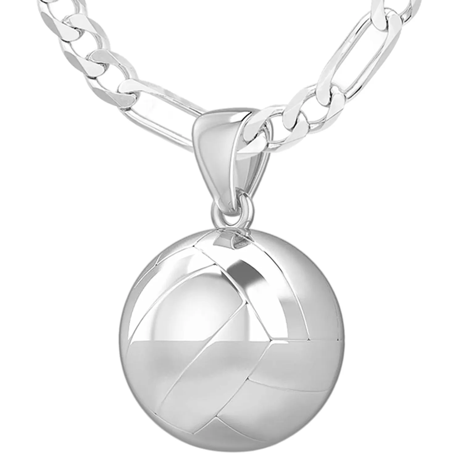 Small 925 Sterling Silver 3D Volley Ball Pendant Necklace, 13mm