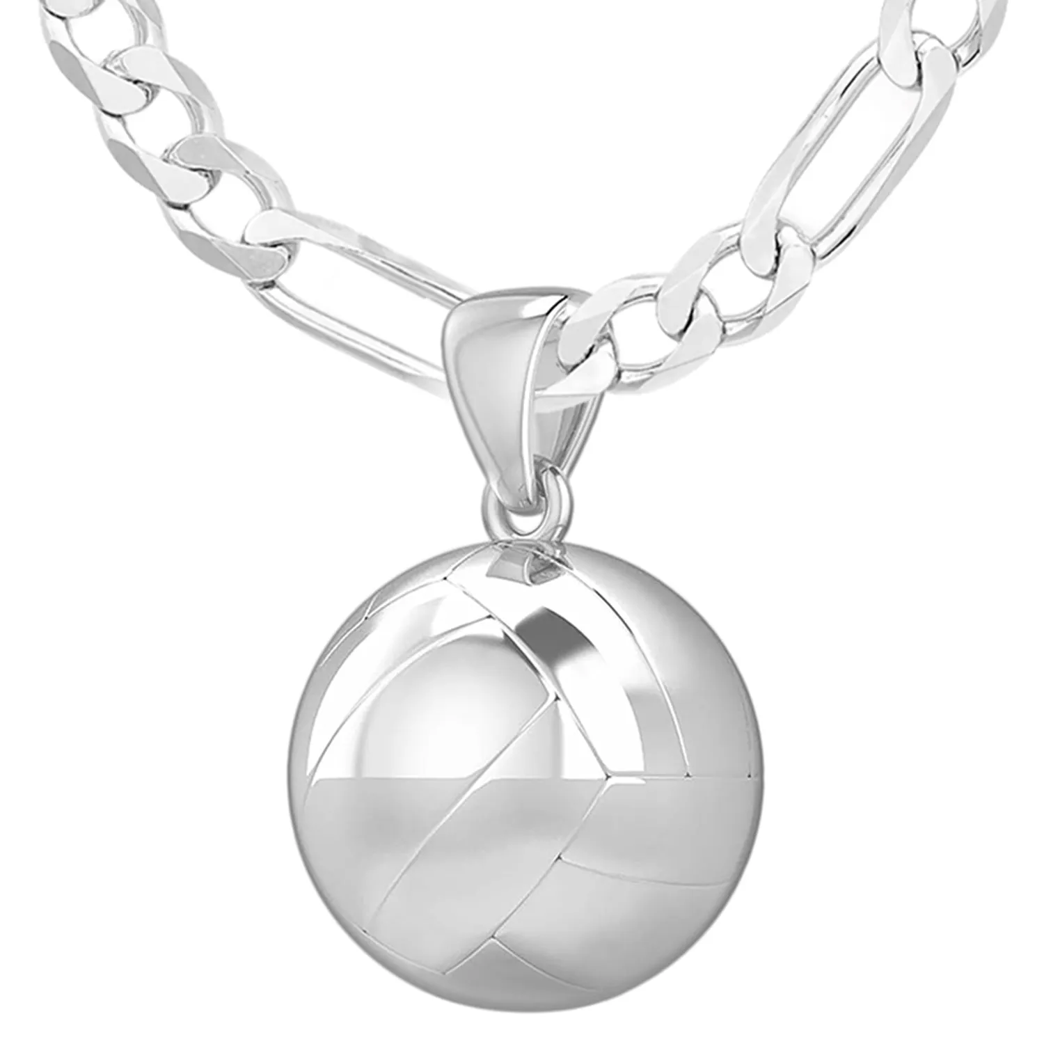 Small 925 Sterling Silver 3D Volley Ball Pendant Necklace, 13mm
