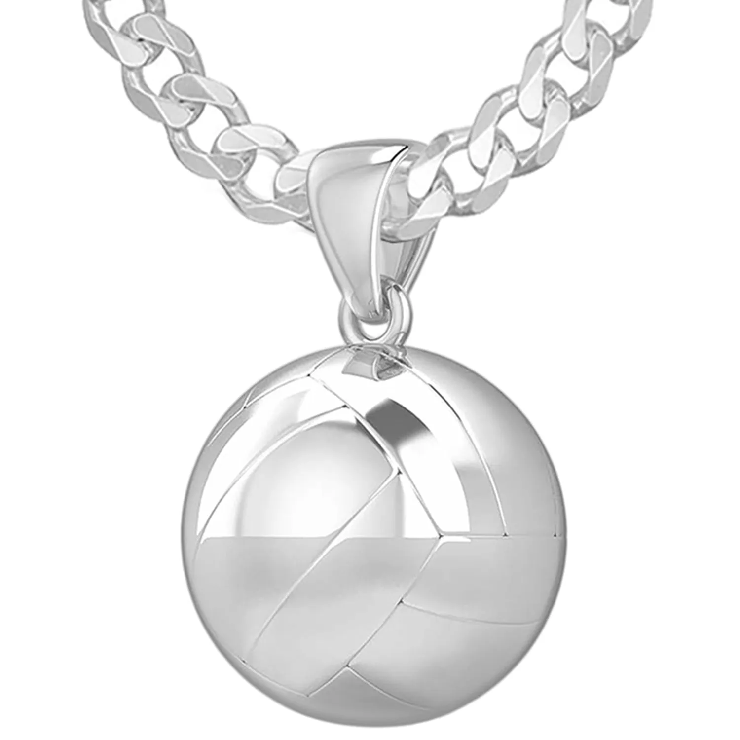 Small 925 Sterling Silver 3D Volley Ball Pendant Necklace, 13mm