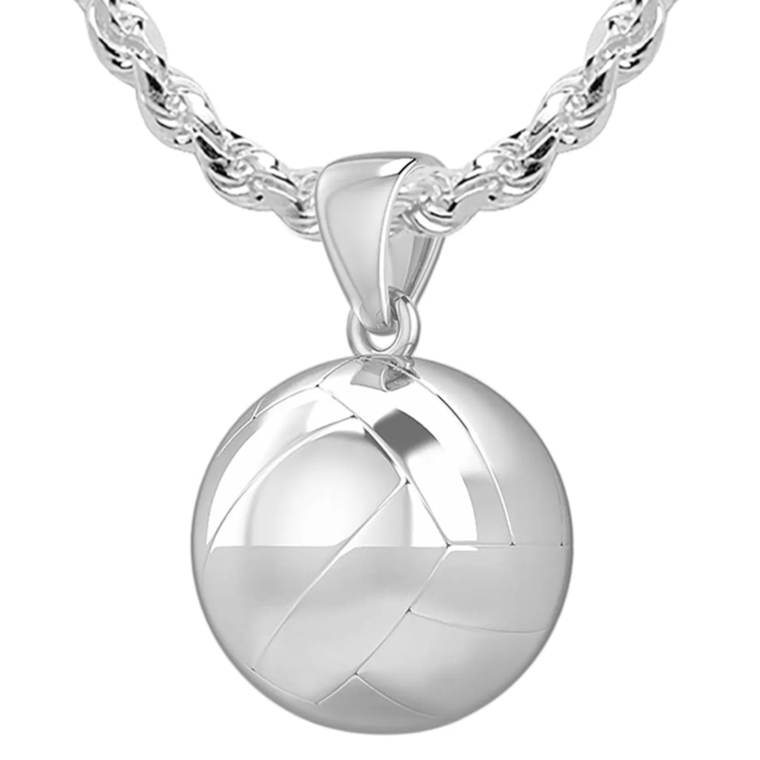 Small 925 Sterling Silver 3D Volley Ball Pendant Necklace, 13mm