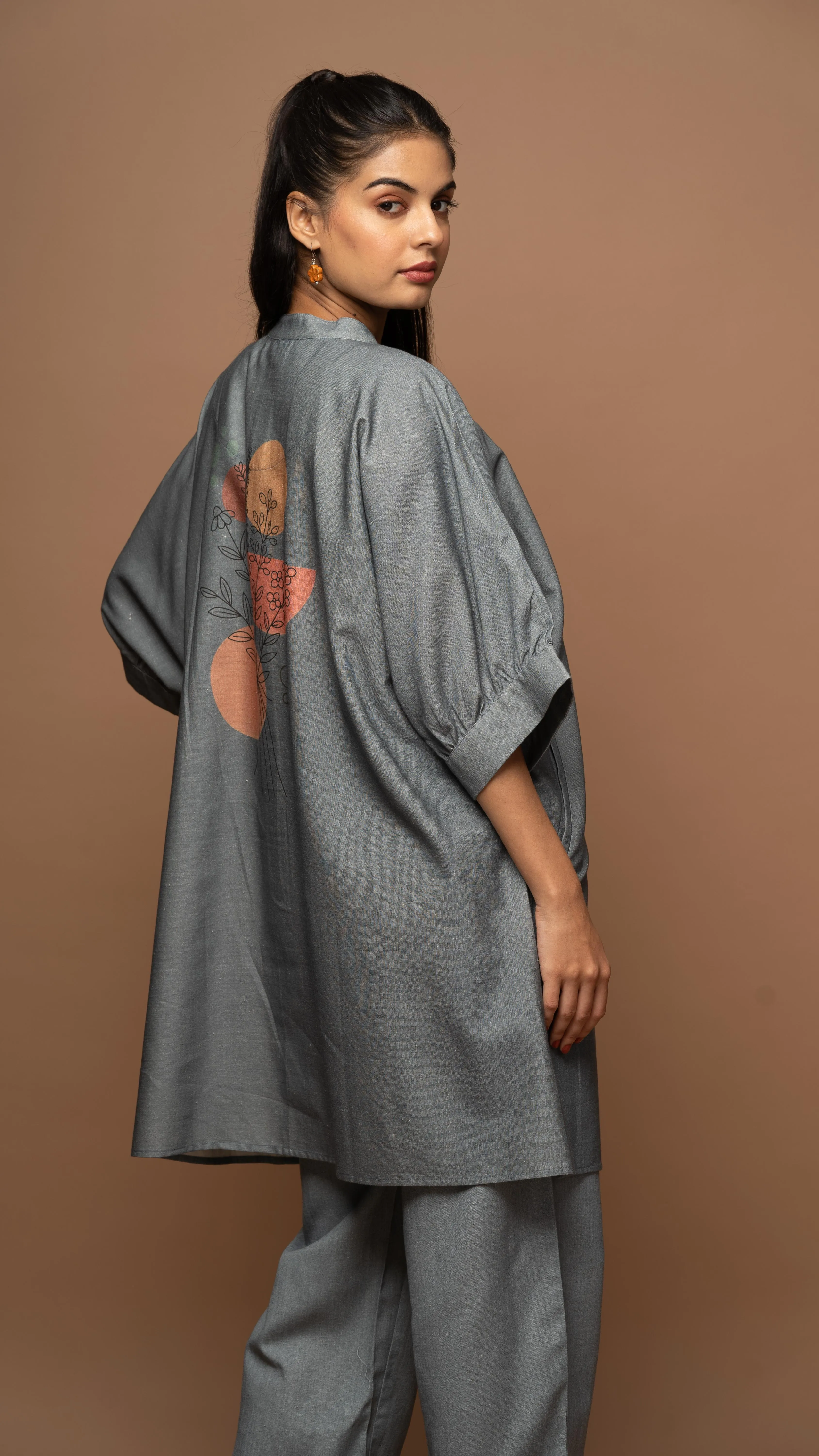 Smoky Gray Floral Whispers: Co-ord Pants Set