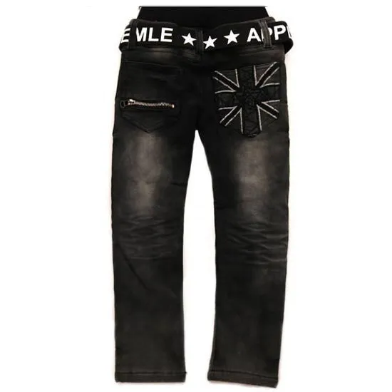 Spring boys pants black color with white print hight boys kids jeans for children 2 to 12 years old B141