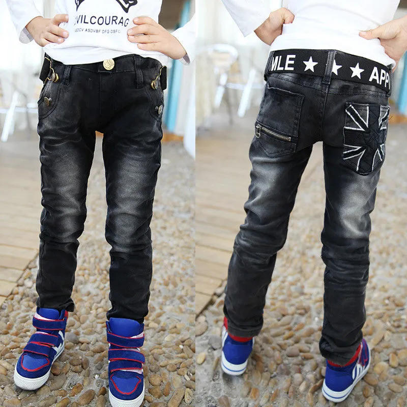 Spring boys pants black color with white print hight boys kids jeans for children 2 to 12 years old B141