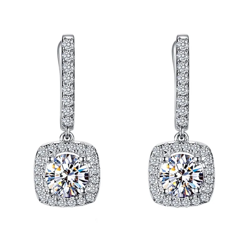 Square Sapphire Bridal Drop Earrings Engagement Jewelry Fine Gift