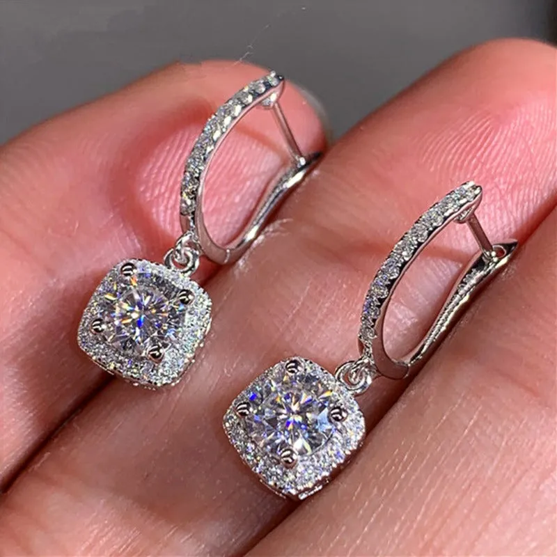 Square Sapphire Bridal Drop Earrings Engagement Jewelry Fine Gift