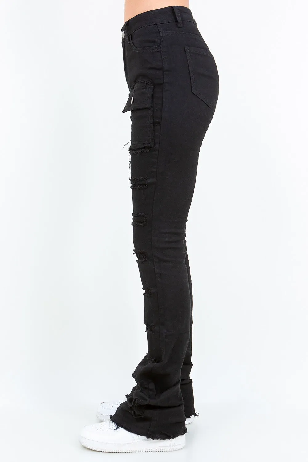 Stacked Ripped Pant with Pockets