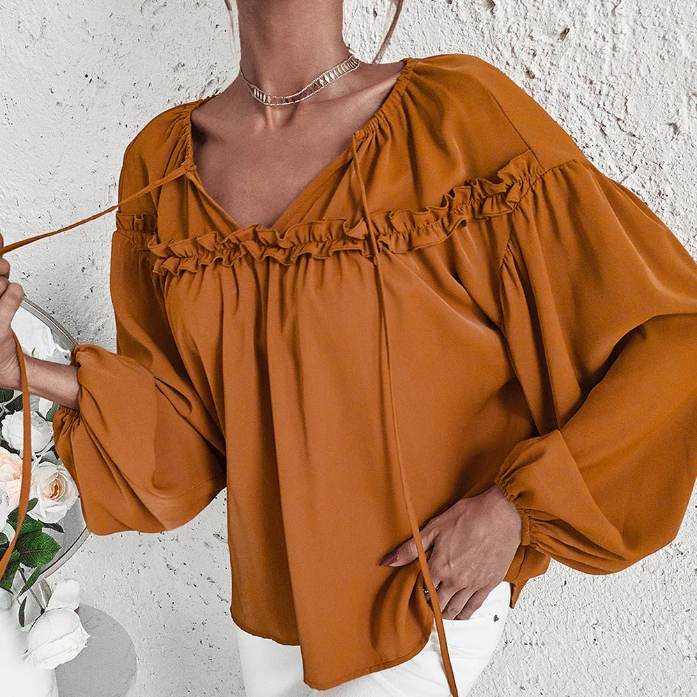 Striped Fringed Lantern Sleeve Blouse