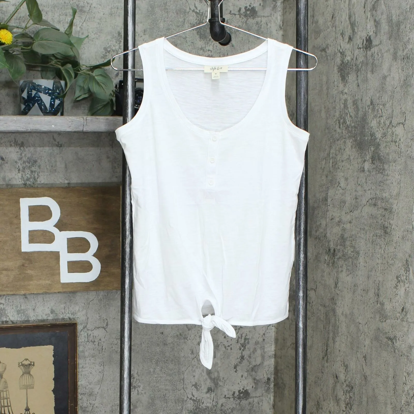 Style & Co. Women's Henley Tie Front Tank Top. 100093393MS White XS