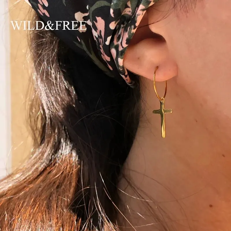 Stylish Stainless Steel Geometric Hoop Earrings with Bohemian Flair