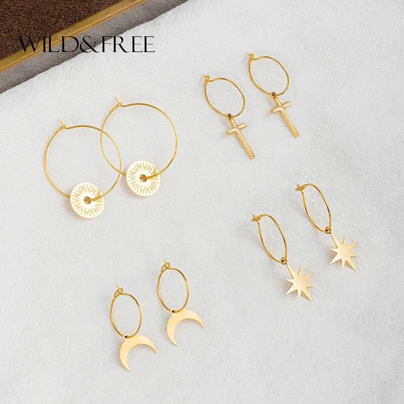 Stylish Stainless Steel Geometric Hoop Earrings with Bohemian Flair