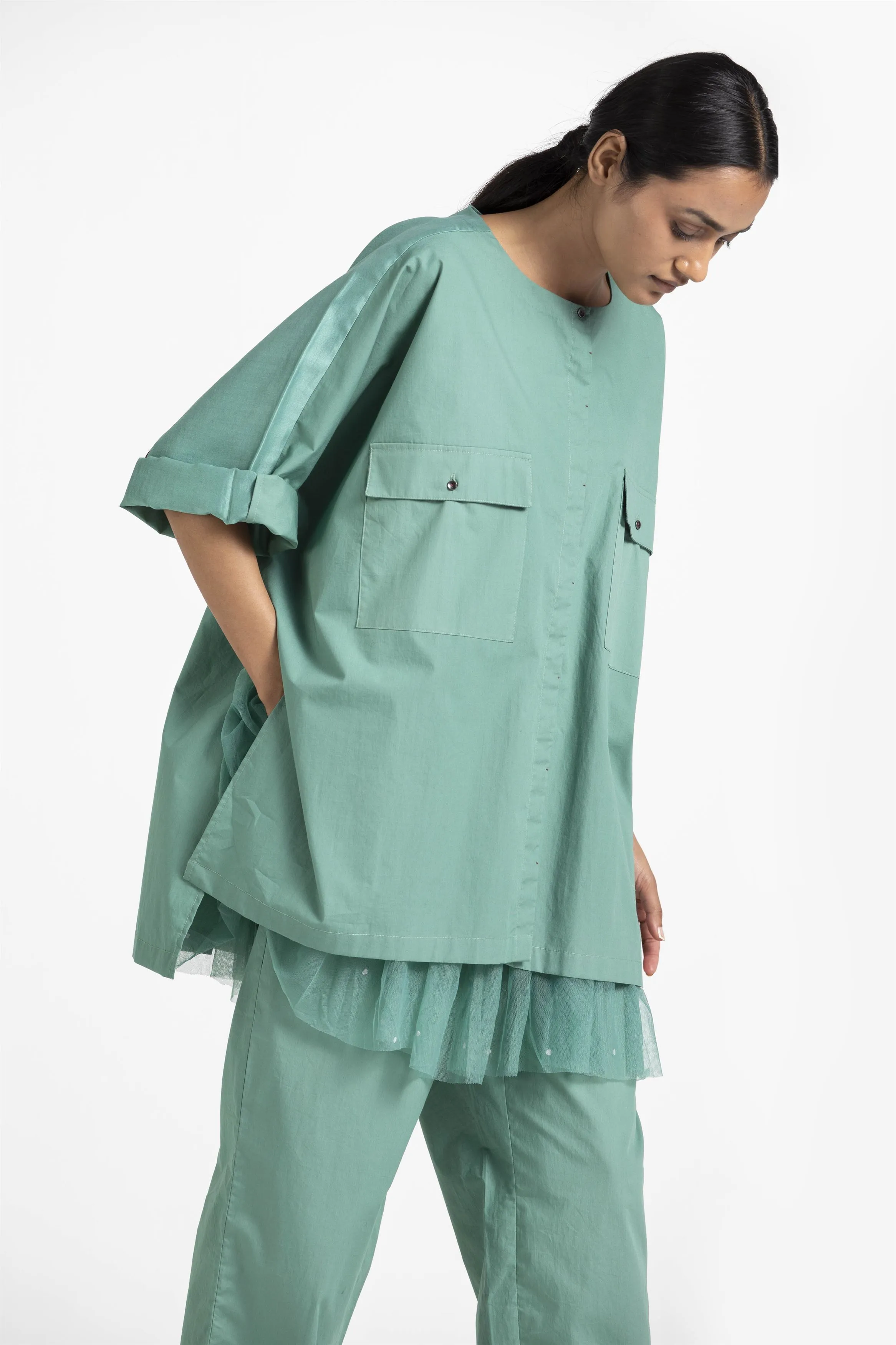 THREE   -   Flap Pocket Dolman Sleeve Shirt