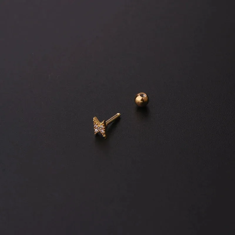 Titanium Steel Zircon Opal Cartilage Stud Earrings - 16g Helix Piercing Jewelry