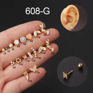 Titanium Steel Zircon Opal Cartilage Stud Earrings - 16g Helix Piercing Jewelry