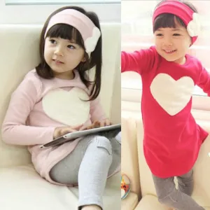 Toddler Girls Clothing Sets Baby Kids Heart Shirt Dress Leggings Headband Kids 3PCS Cotton Outfit 2--7Y