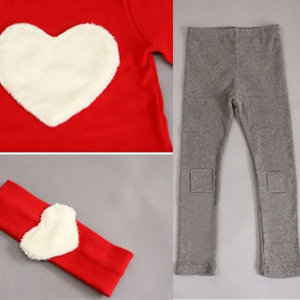 Toddler Girls Clothing Sets Baby Kids Heart Shirt Dress Leggings Headband Kids 3PCS Cotton Outfit 2--7Y