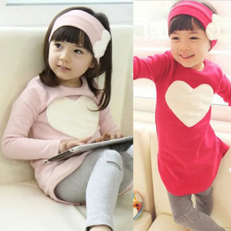 Toddler Girls Clothing Sets Baby Kids Heart Shirt Dress Leggings Headband Kids 3PCS Cotton Outfit 2--7Y