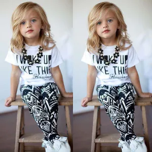 Toddler Kids Baby Girls Outfit Clothes T-shirt Tops Long Pants Trousers 2PCS Set