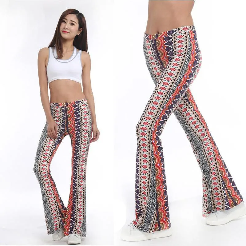 Tribal Vertical Aztec print Bell Bottom Legging Soft Women Flare pant Wide leg Printed Legging Style1011