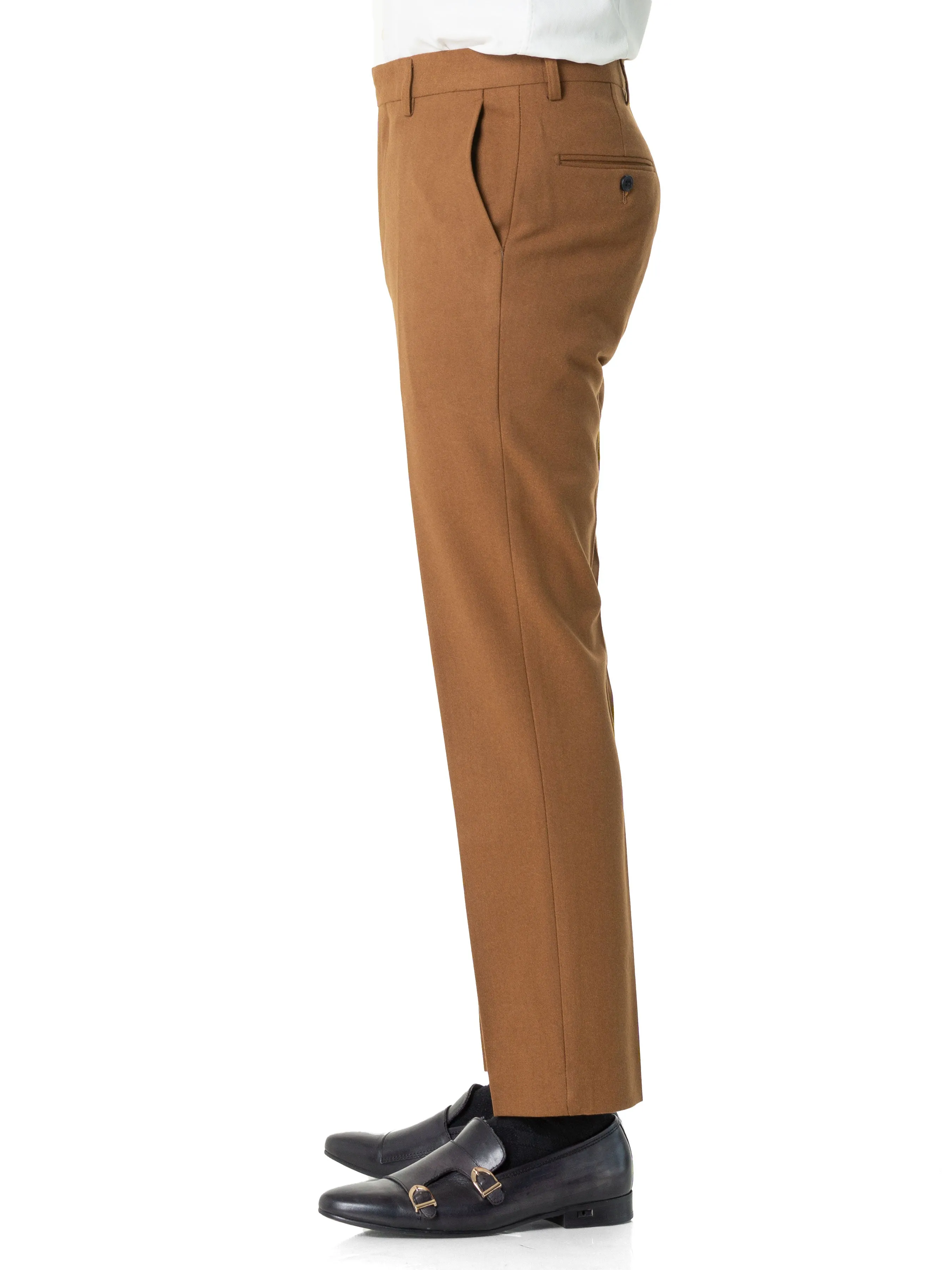 Trousers With Belt Loop - Cinnamon Textured Plain (Slim Straight)