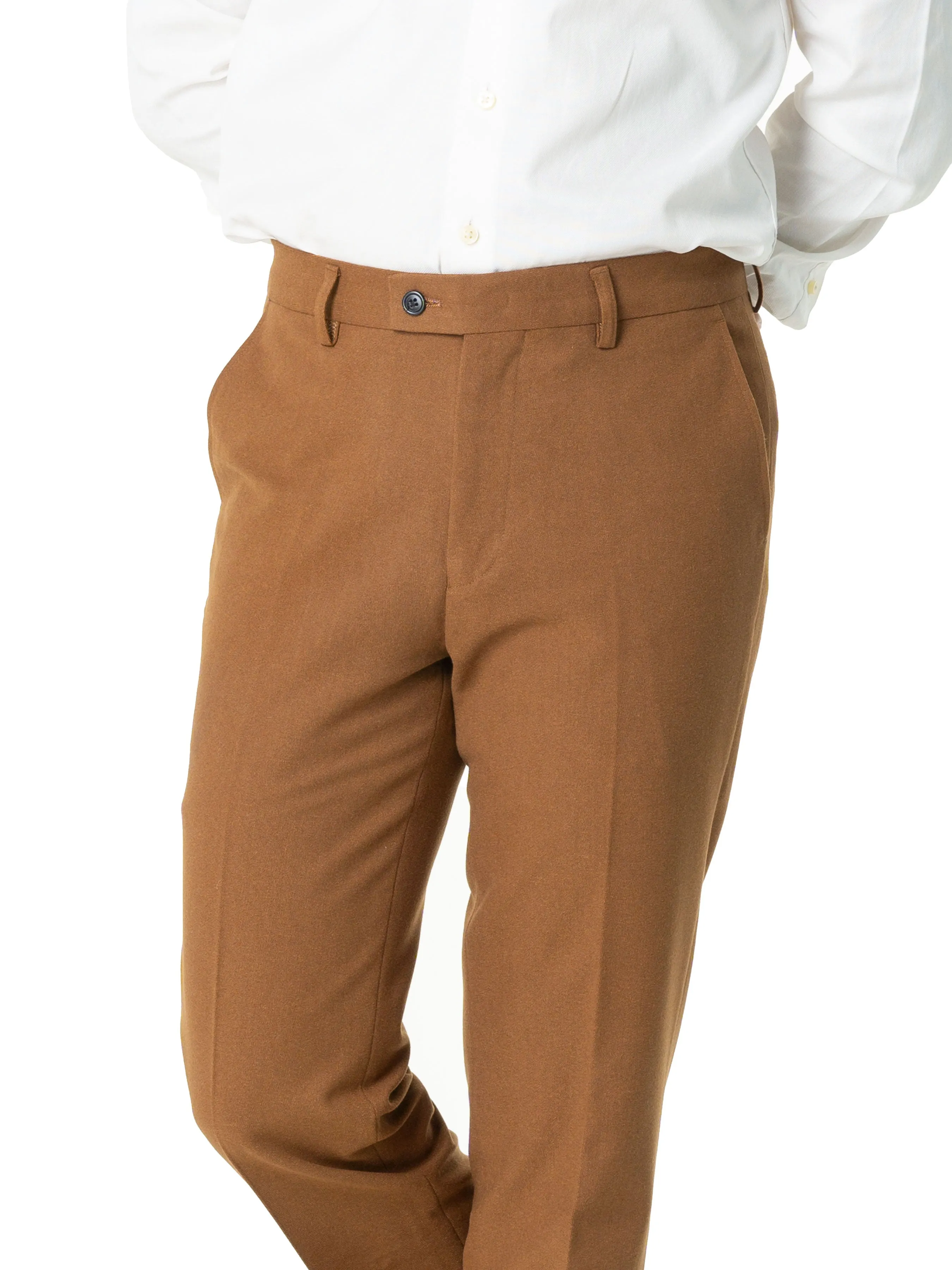 Trousers With Belt Loop - Cinnamon Textured Plain (Slim Straight)