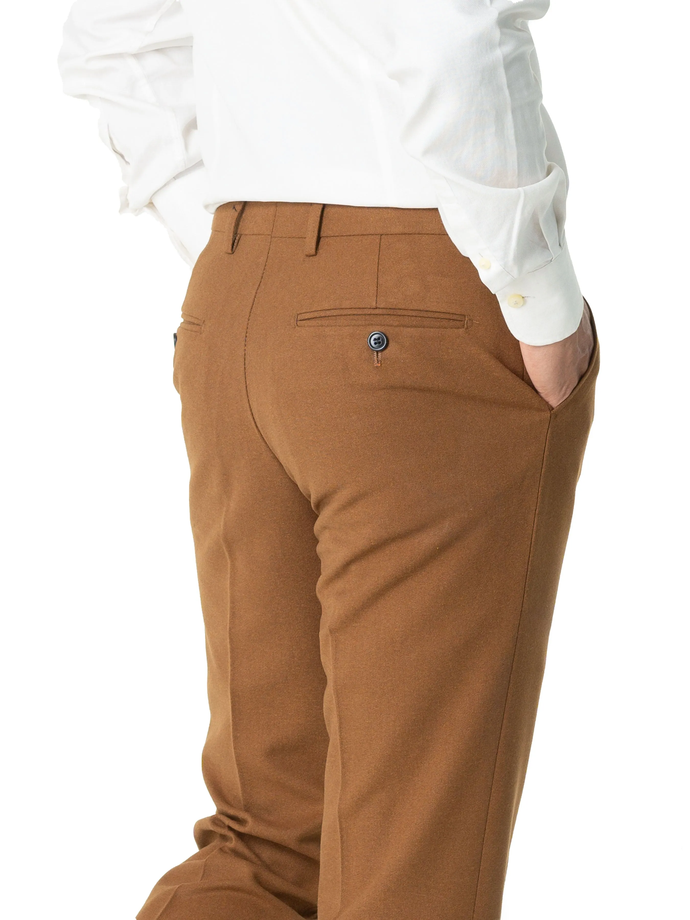 Trousers With Belt Loop - Cinnamon Textured Plain (Slim Straight)