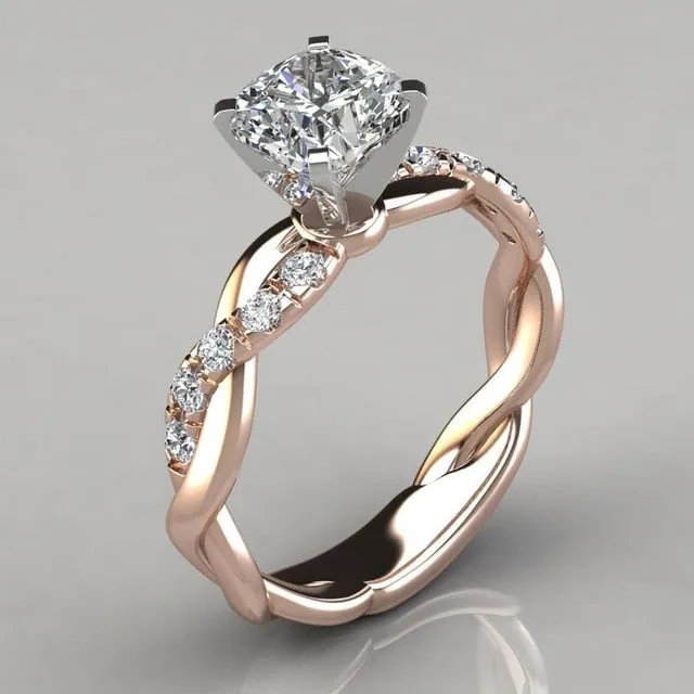 Two Tone White Zircon Ring Gold for Women Anniverssary Party Jewelry