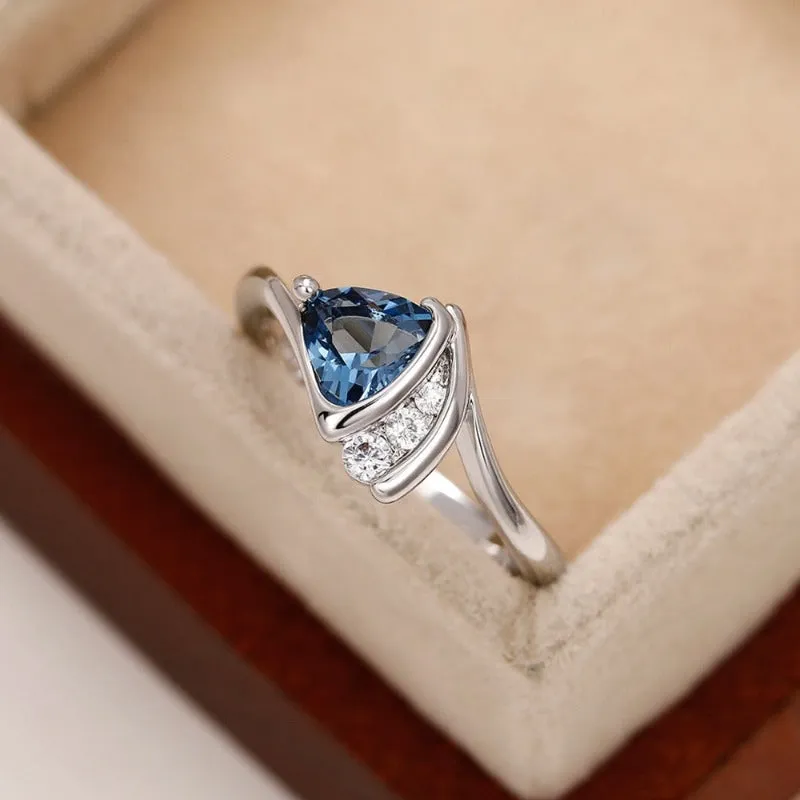 Unique Blue Zircon Ring for Women Engagement Jewelry