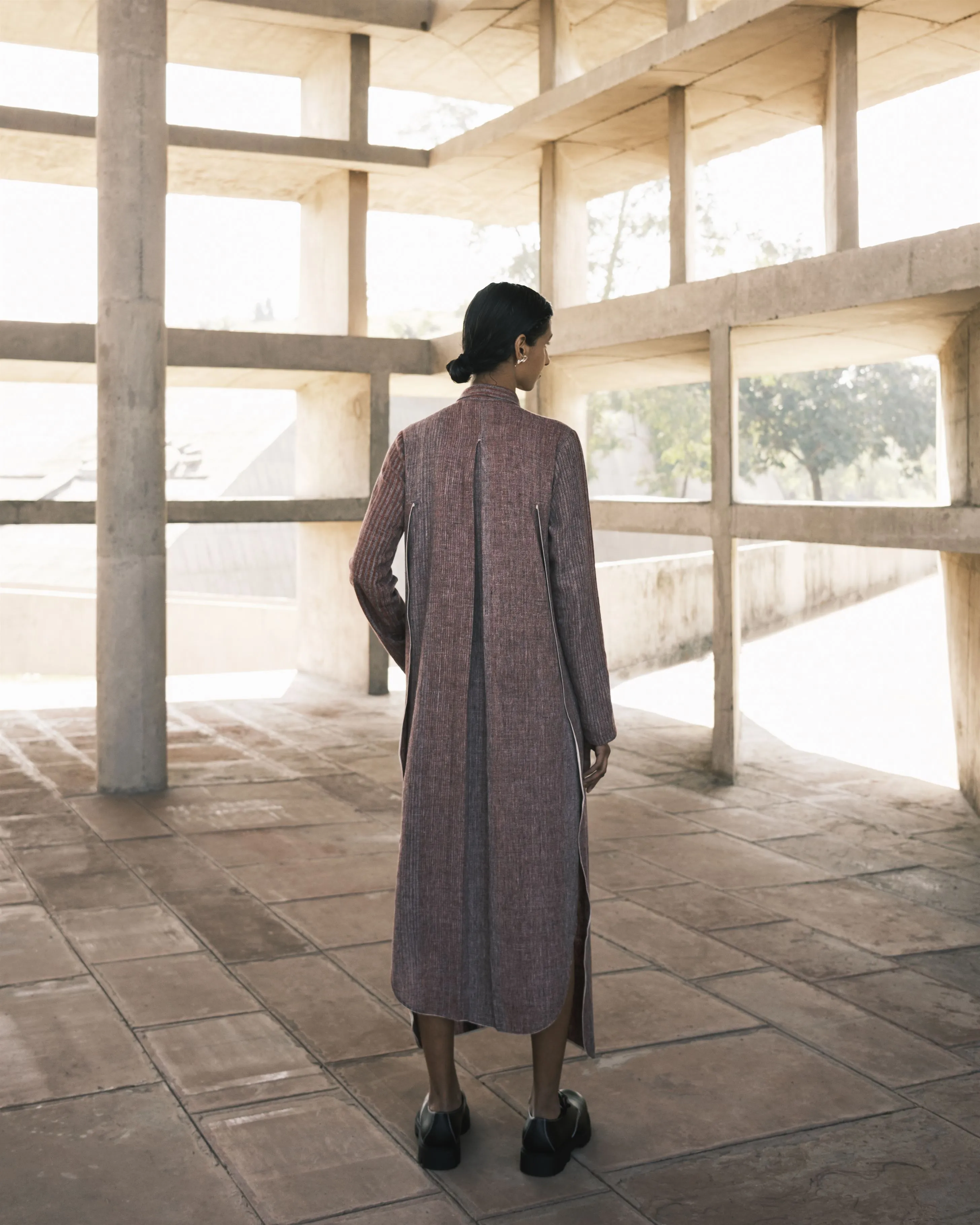 Urvashi Kaur   I   Kyoto DRESS EDA 100% handloom cotton  brick TESSELLATE- 09