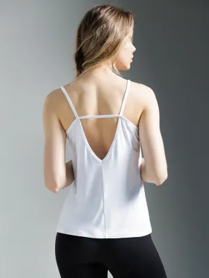 V BACK SINGLET, WHITE MODAL