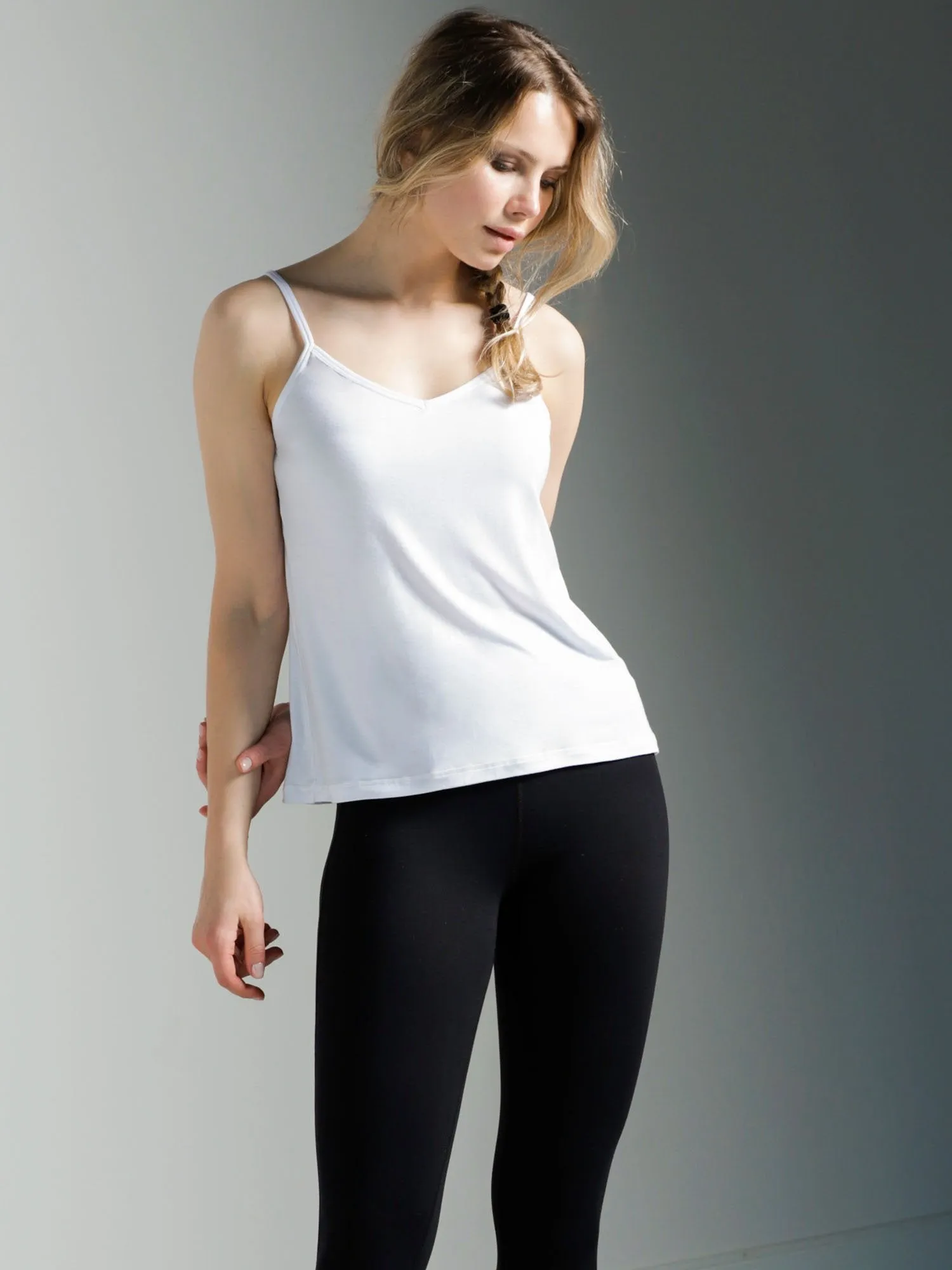 V BACK SINGLET, WHITE MODAL