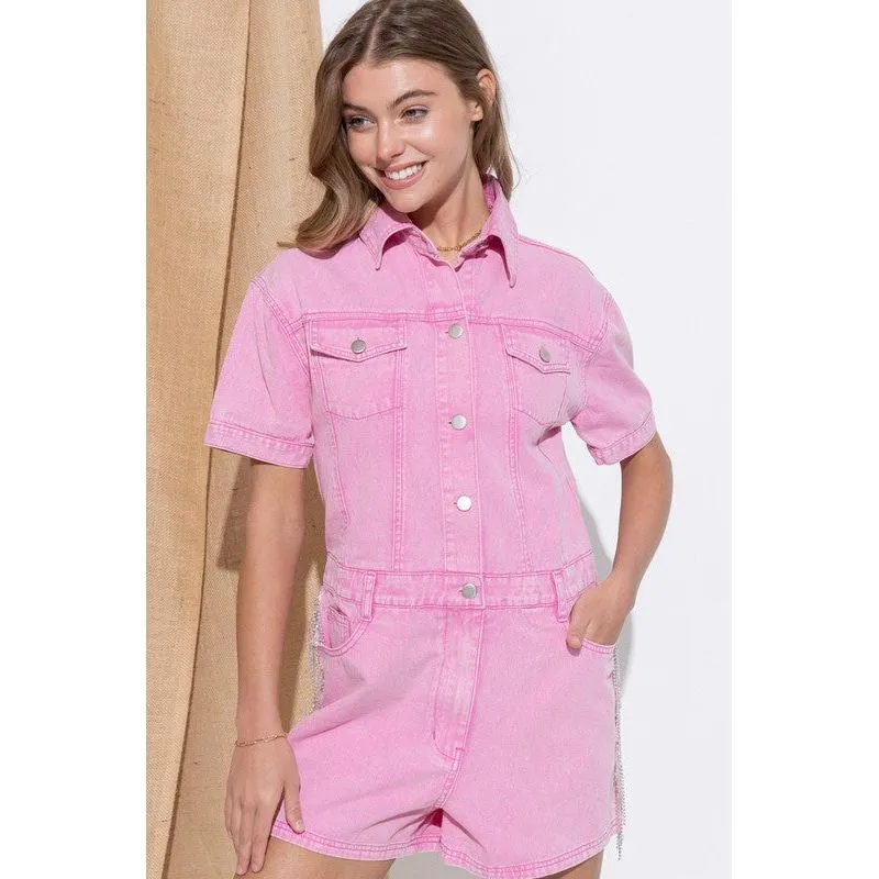 Washed Denim Overall Romper