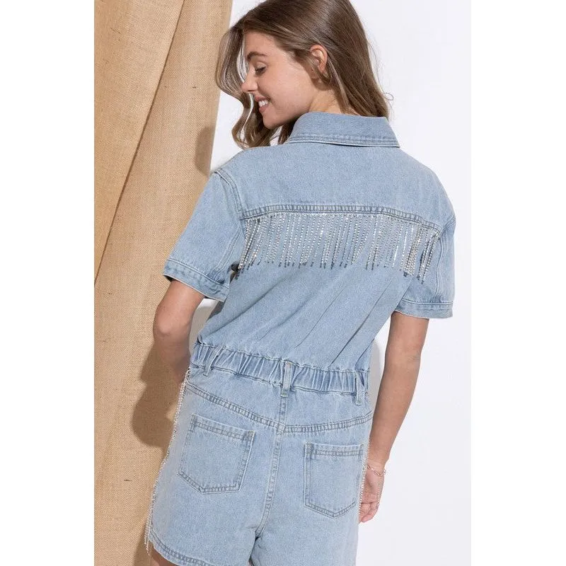 Washed Denim Overall Romper