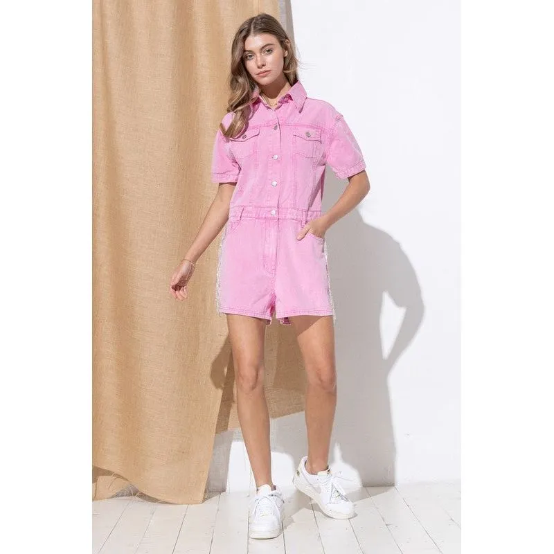 Washed Denim Overall Romper