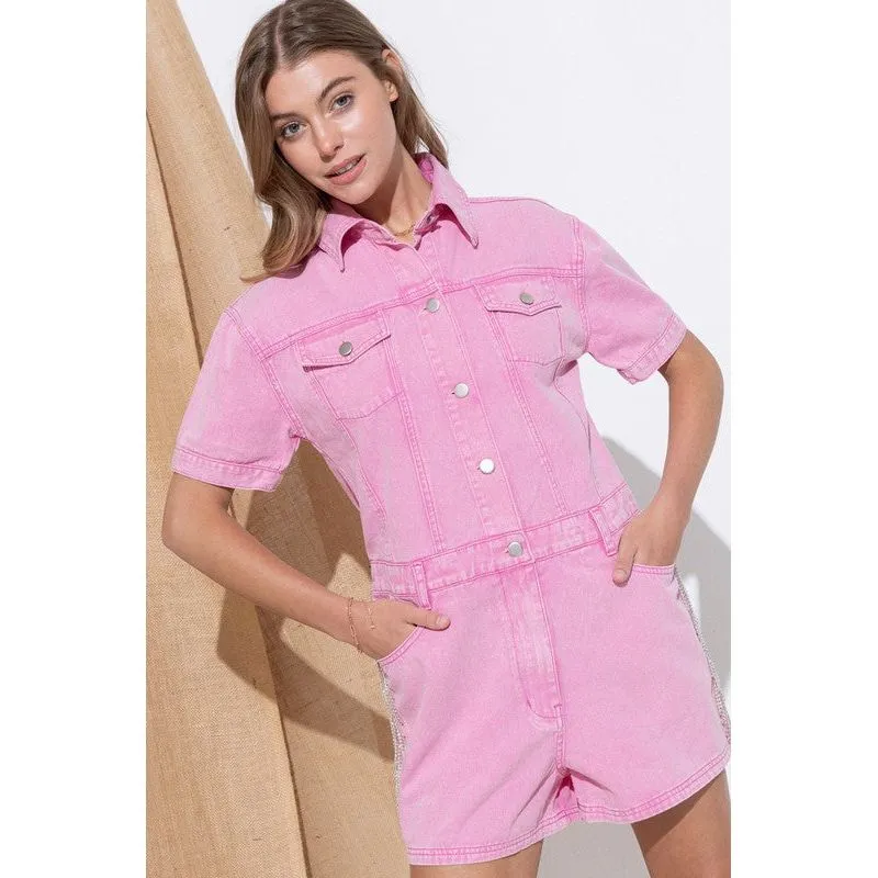 Washed Denim Overall Romper