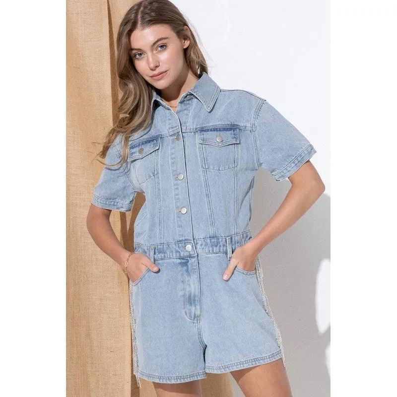 Washed Denim Overall Romper