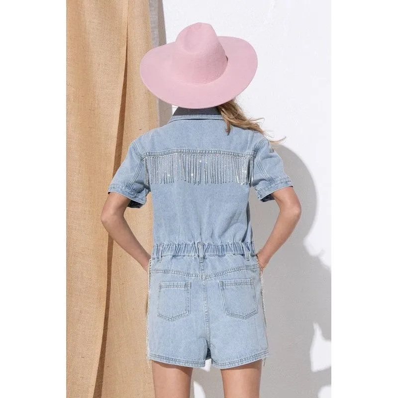Washed Denim Overall Romper