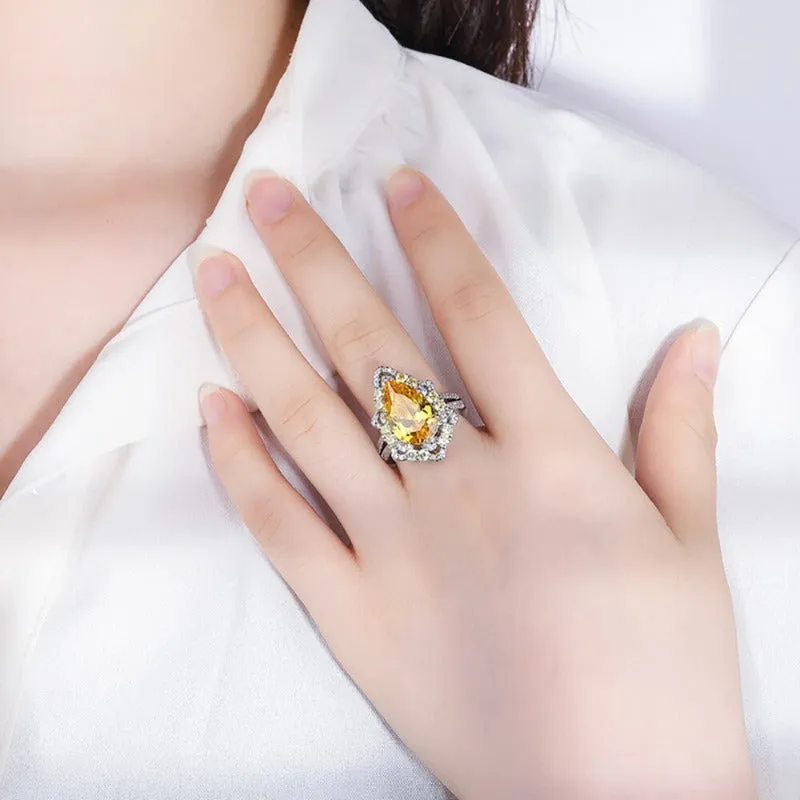 Water Drop Emerald Ring for Women Wedding Jewelry