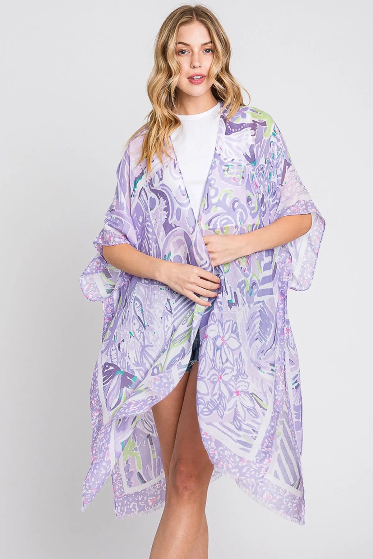 WATERCOLOR GEOMETRIC PRINT KIMONO