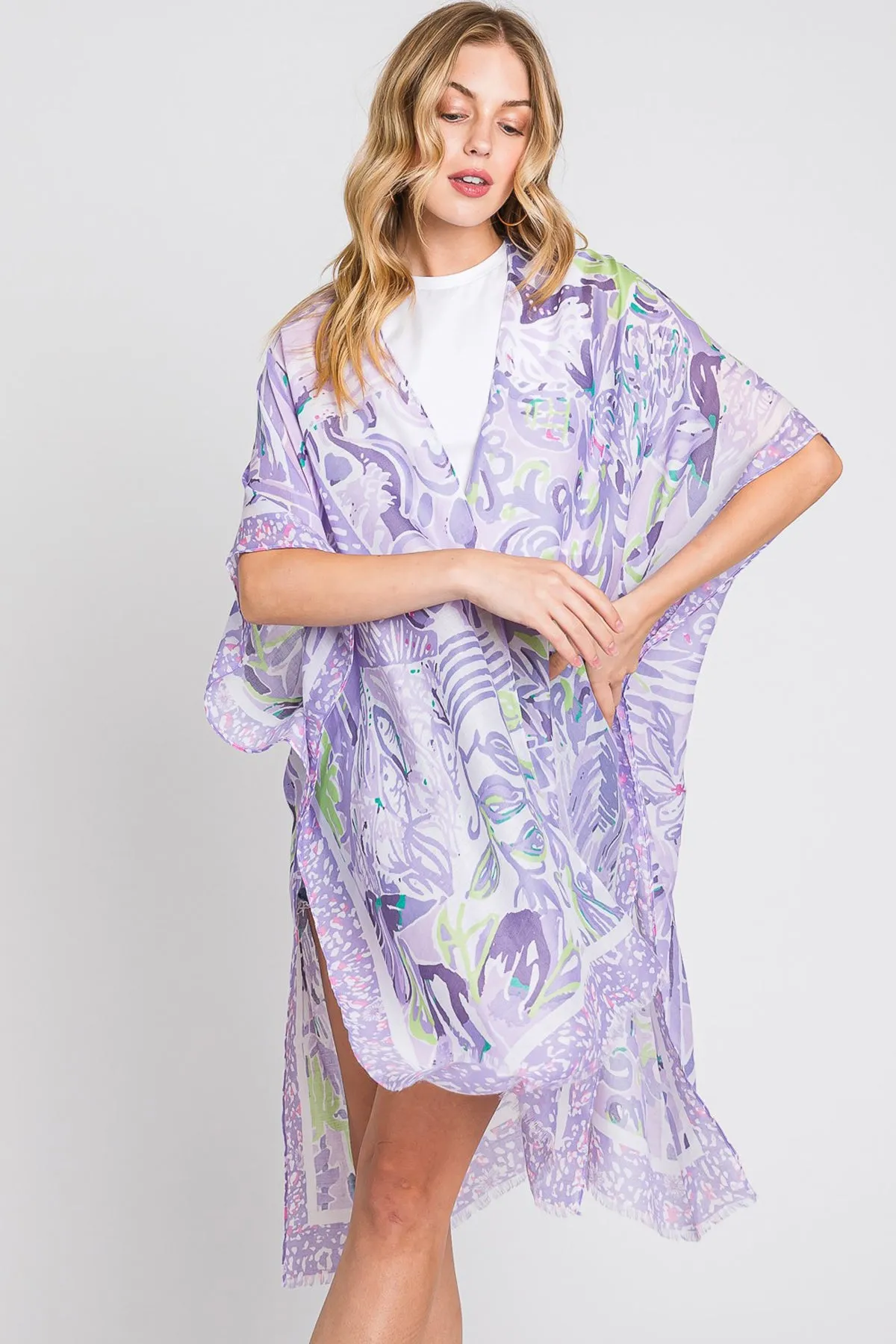 WATERCOLOR GEOMETRIC PRINT KIMONO