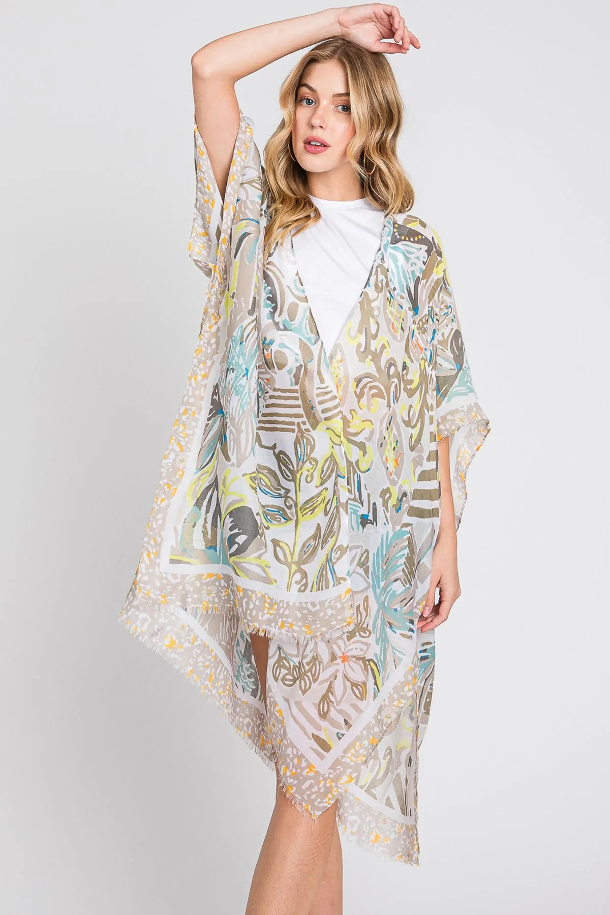 WATERCOLOR GEOMETRIC PRINT KIMONO