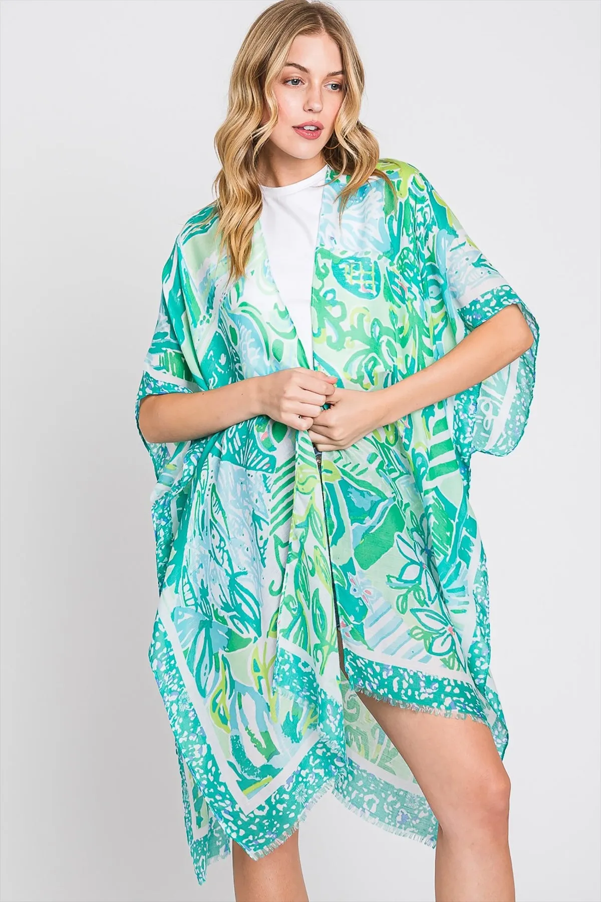 WATERCOLOR GEOMETRIC PRINT KIMONO