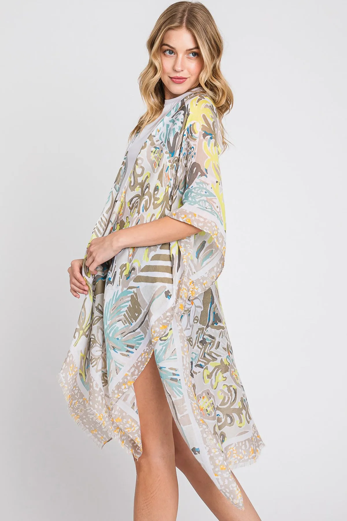 WATERCOLOR GEOMETRIC PRINT KIMONO
