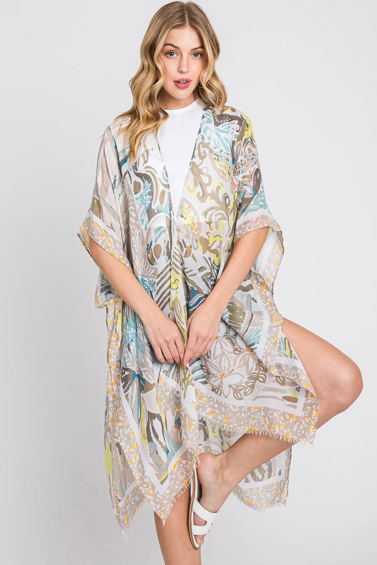 WATERCOLOR GEOMETRIC PRINT KIMONO