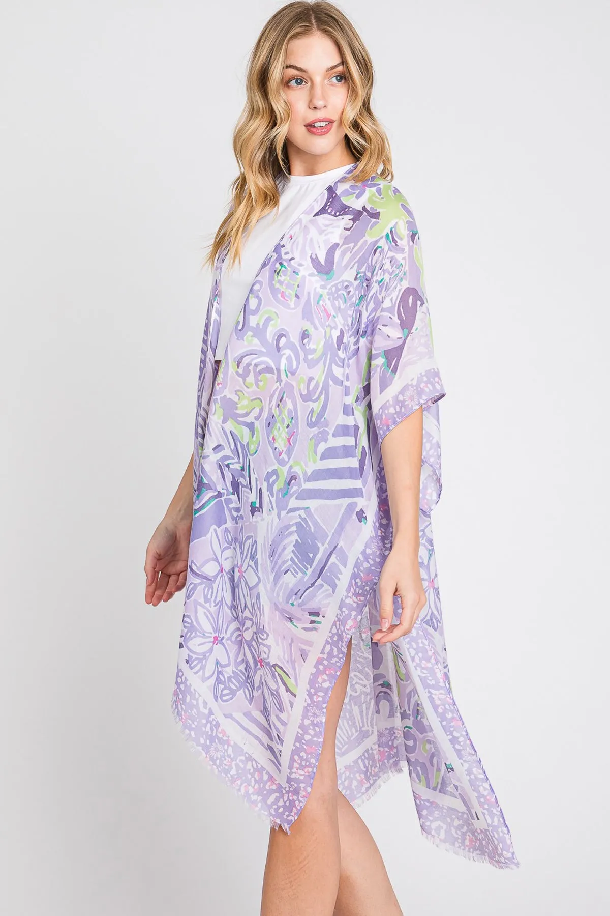 WATERCOLOR GEOMETRIC PRINT KIMONO