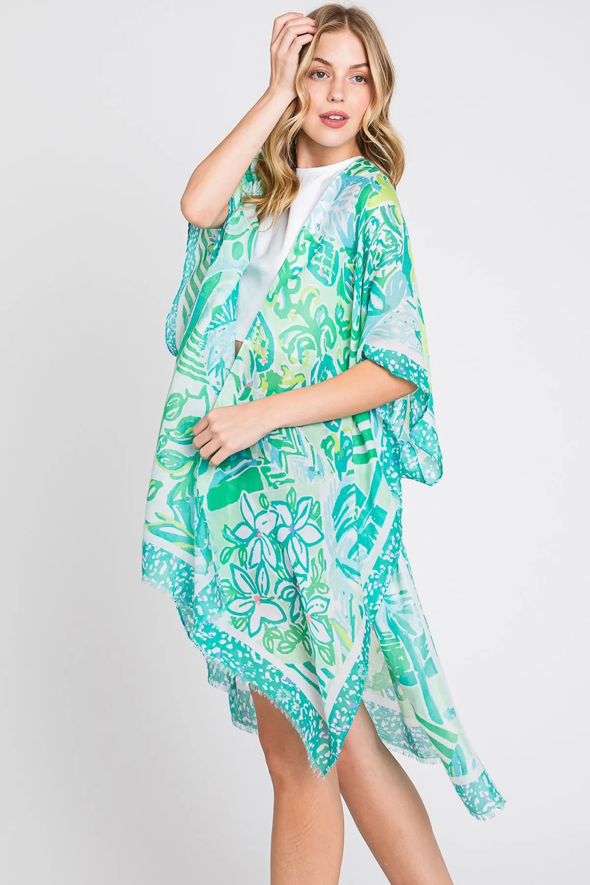 WATERCOLOR GEOMETRIC PRINT KIMONO