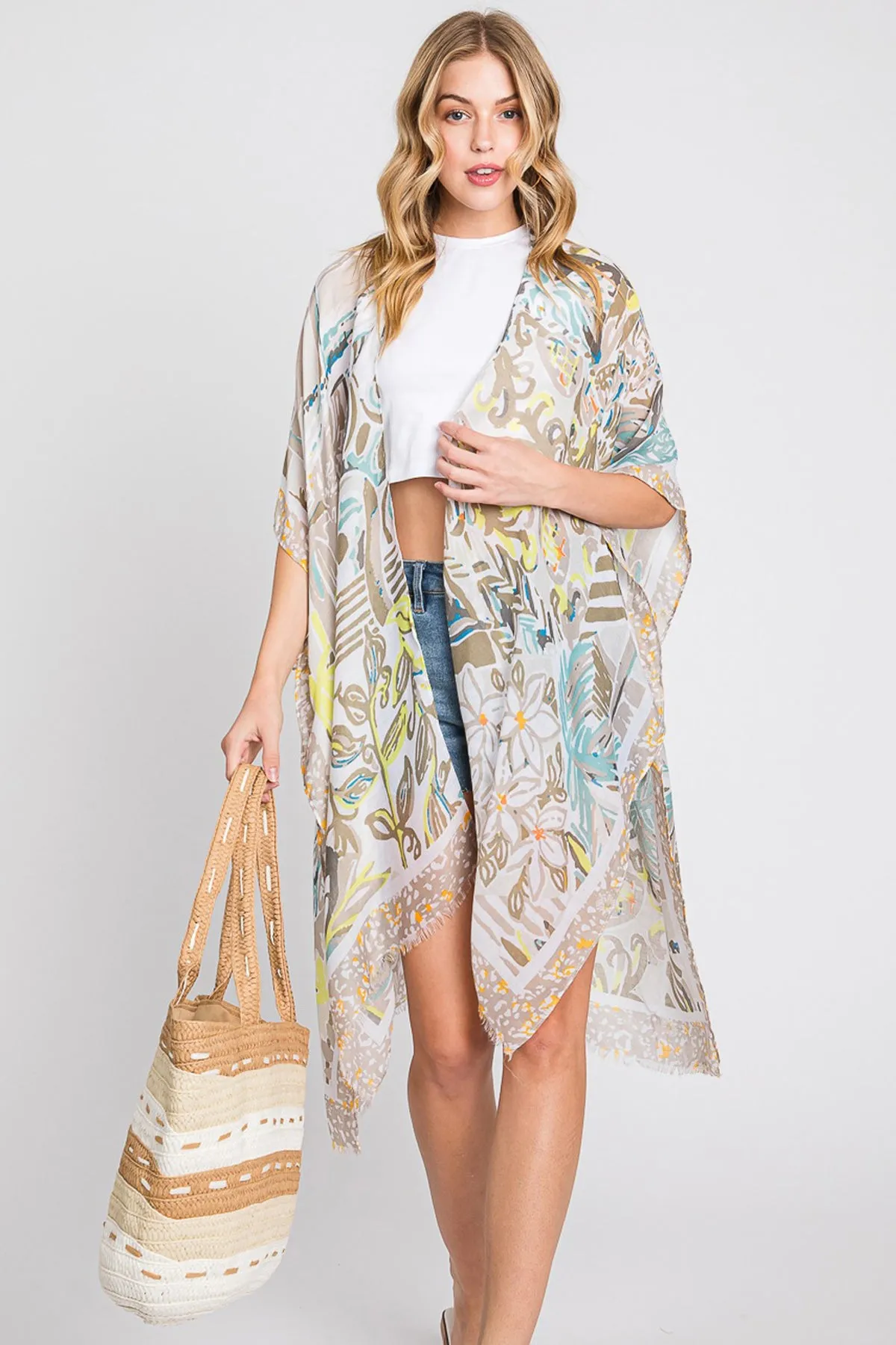 WATERCOLOR GEOMETRIC PRINT KIMONO