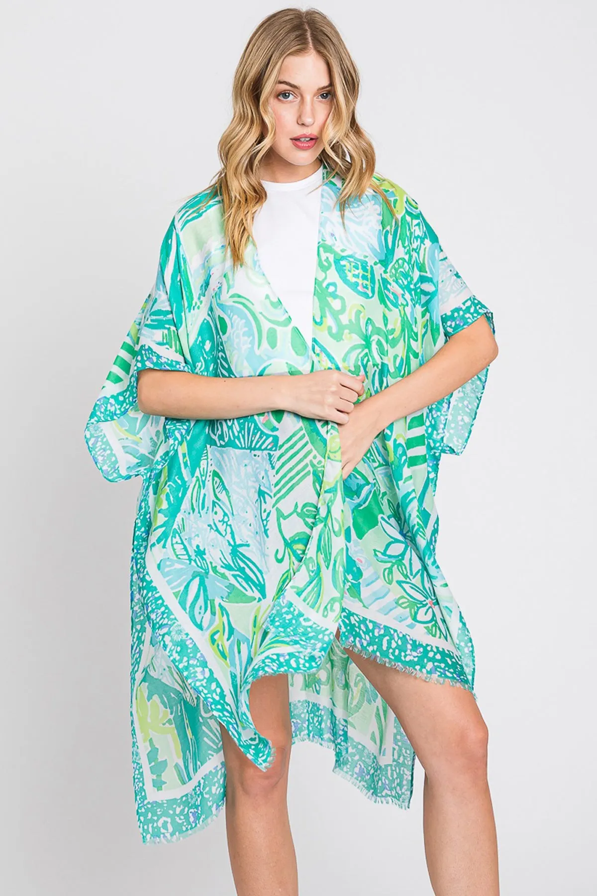 WATERCOLOR GEOMETRIC PRINT KIMONO