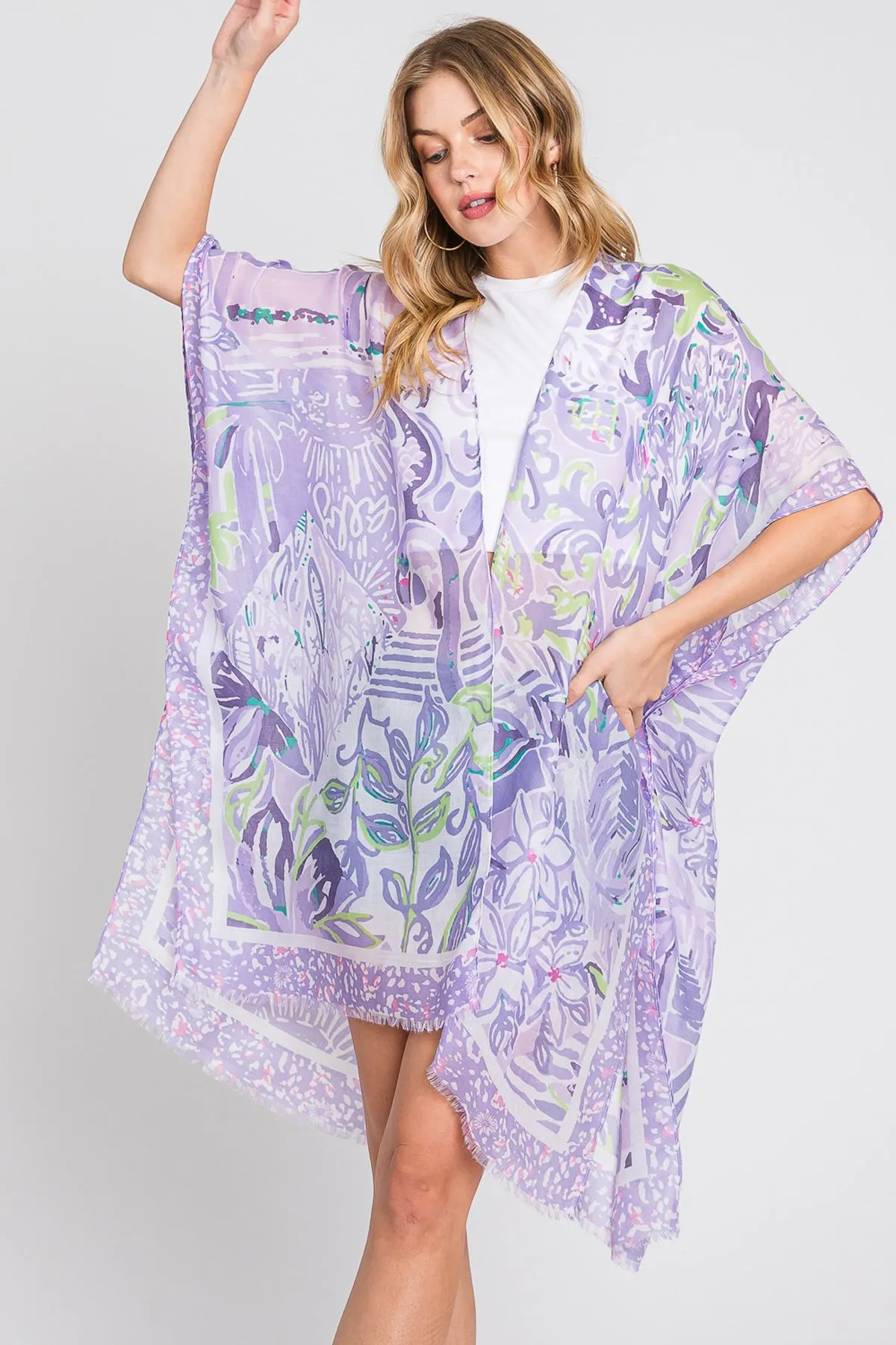 WATERCOLOR GEOMETRIC PRINT KIMONO